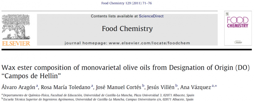 Wax ester composition of monovarietal olive oils from Designation of Origin (DO) ˮCampos de Hellinˮ