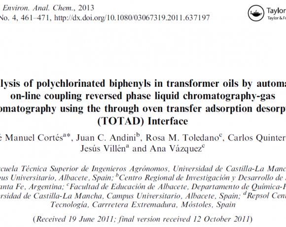 Analysis of polychlorinated biphenyls in transformer oils by automated on-line coupling reversed phase liquid chromatography-gas chromatography using the through oven transfer adsorption desorption (TOTAD) interface.