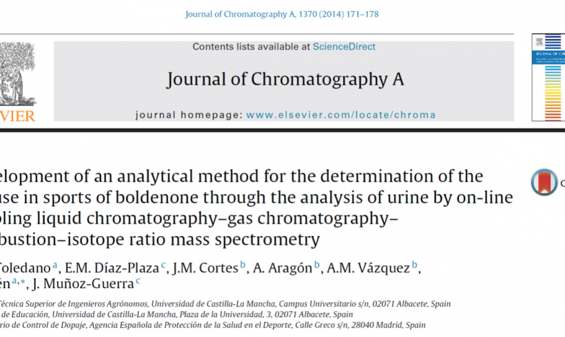 Development of an analytical method for the determination of the misuse in sports of boldenone through the analysis of urine by on-line coupling liquid chromatography–gas chromatography–combustion–isotope ratio mass spectrometry.